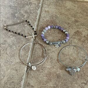 Chic Silver and Purple Beaded Bracelet Set